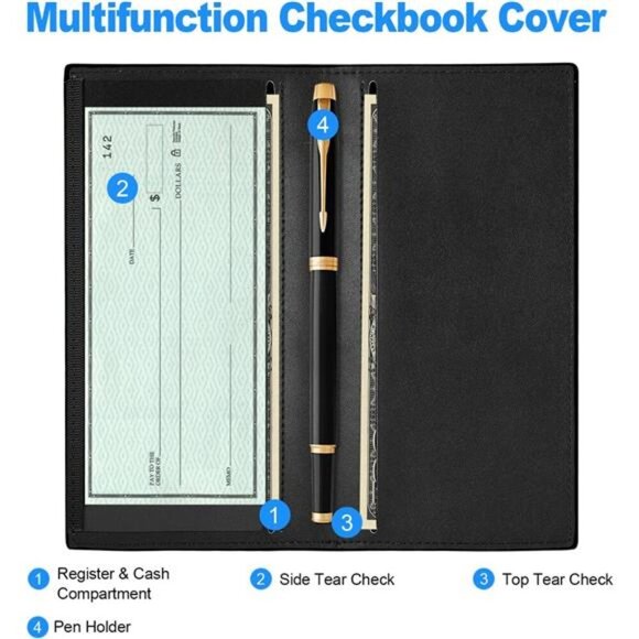 Leather RFID Checkbook Cover Wallet for Men Women Credit Card Holder Slim - Picture 2 of 7